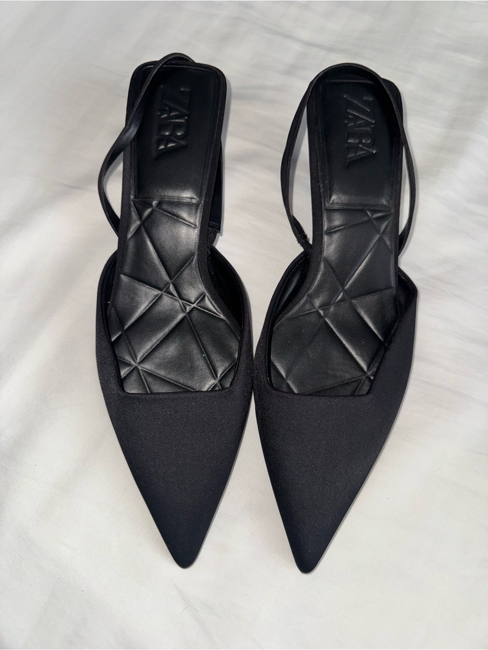 New Zara Black Pointed Slingback kitten heels